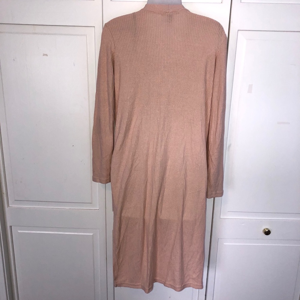 Dusty Pink Long Cardigan Sweater Duster Ribbed - Picture 8 of 10